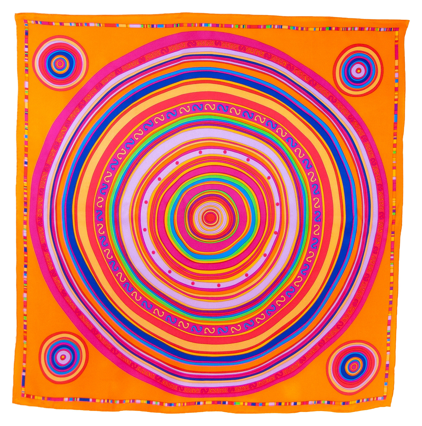 Foulard carré de soie orange cercles