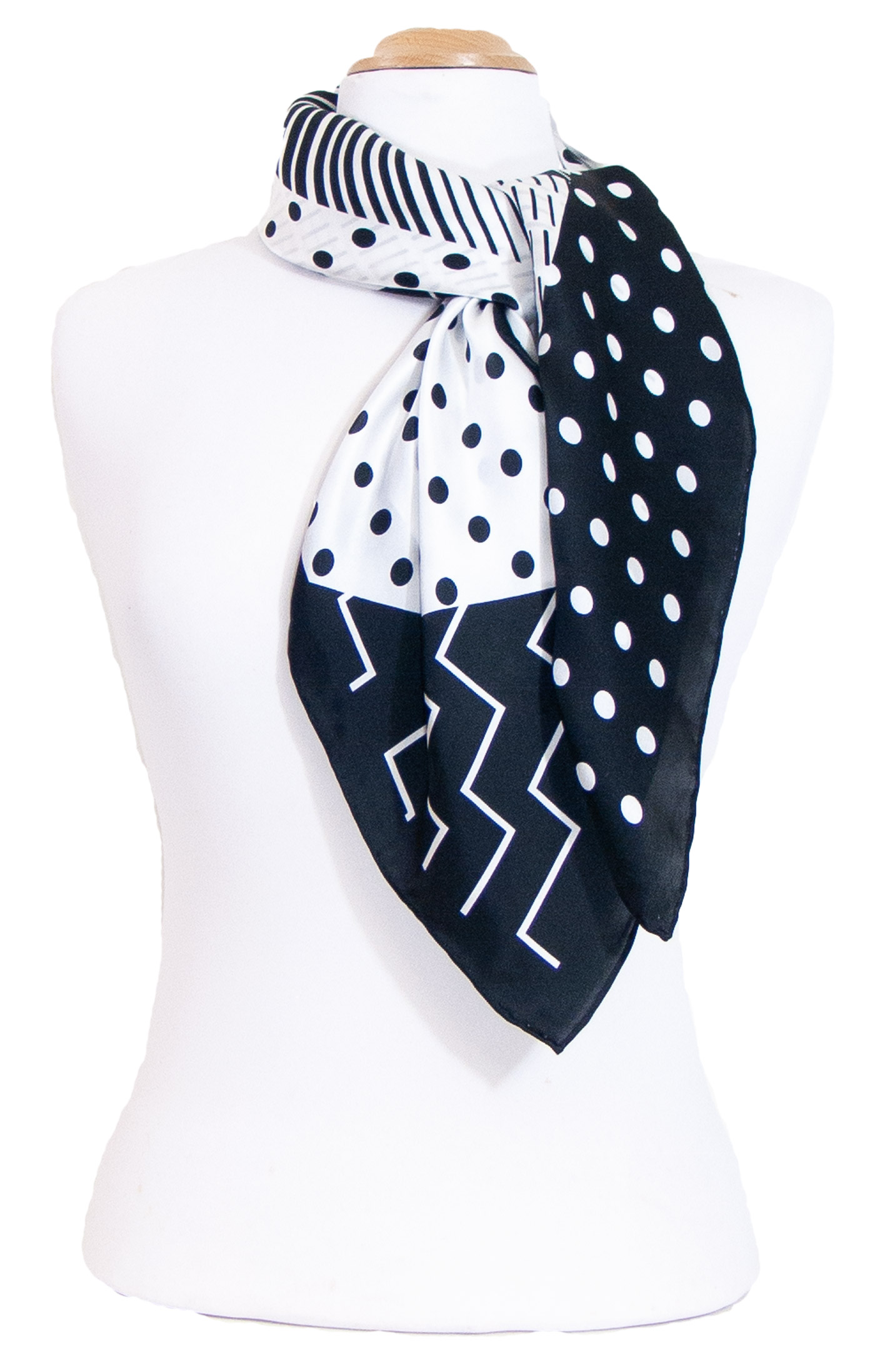 Foulard femme carré en soie noir et blanc graphique