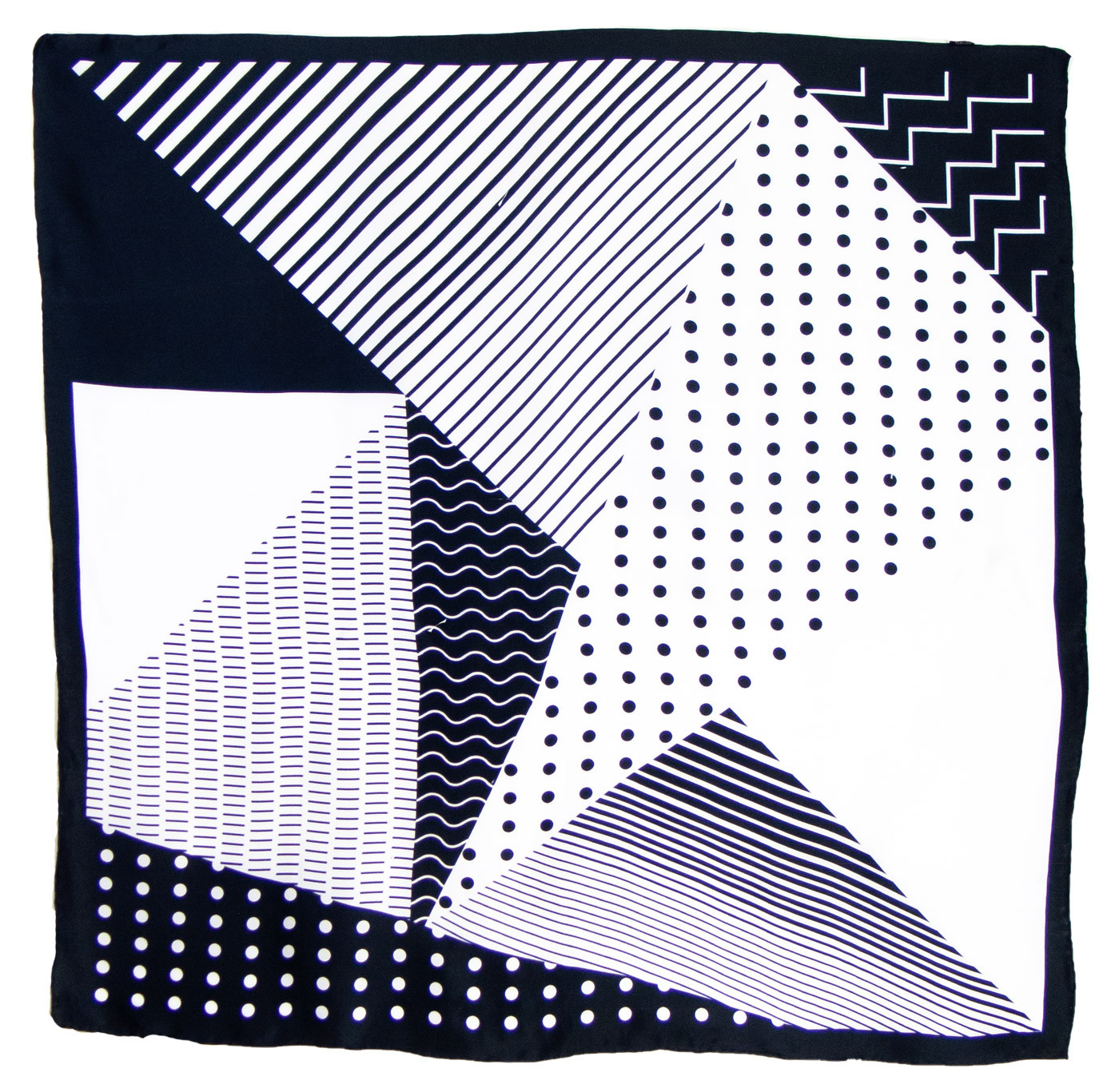 Foulard carré de soie noir et blanc graphique