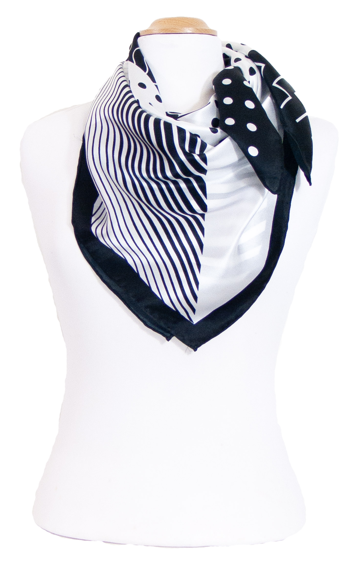 carré en soie foulard femme noir et blanc graphique