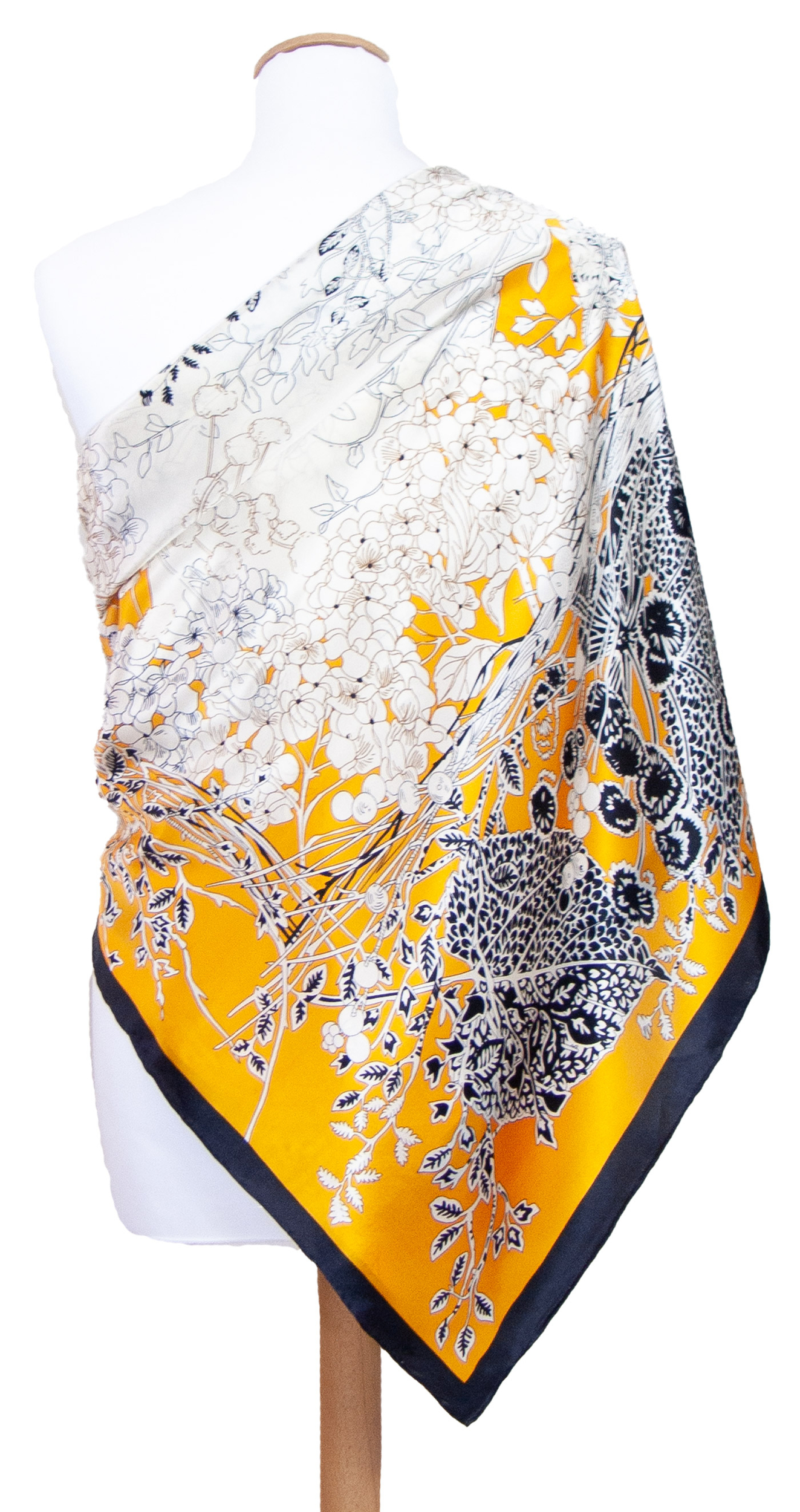 carré en soie foulard femme jaune 110 cm Solène