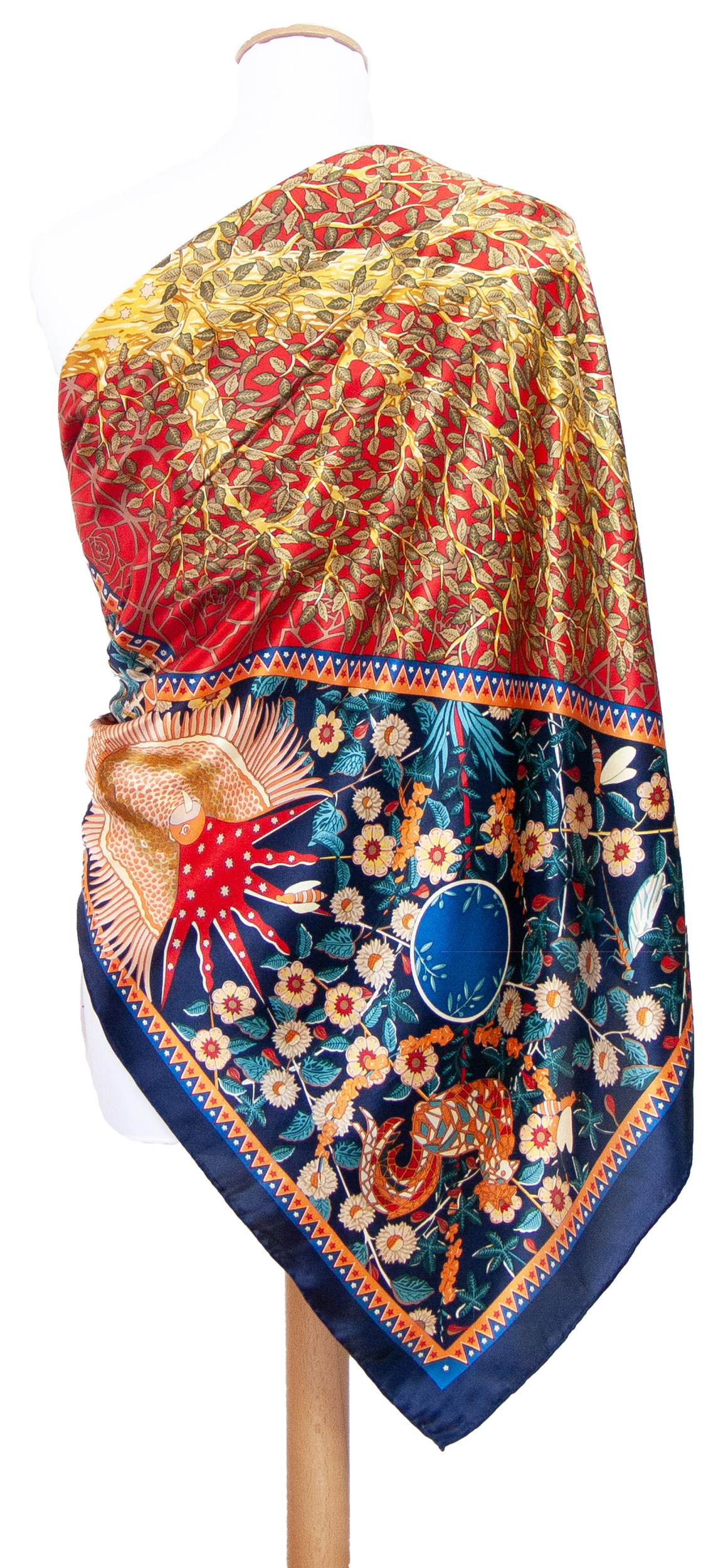 carré en soie foulard femme rouge 110 cm Romane