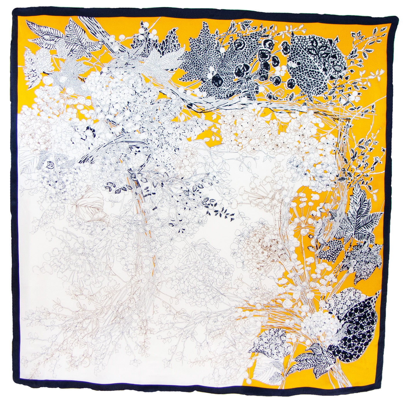Foulard carré en soie jaune 110 cm Solène