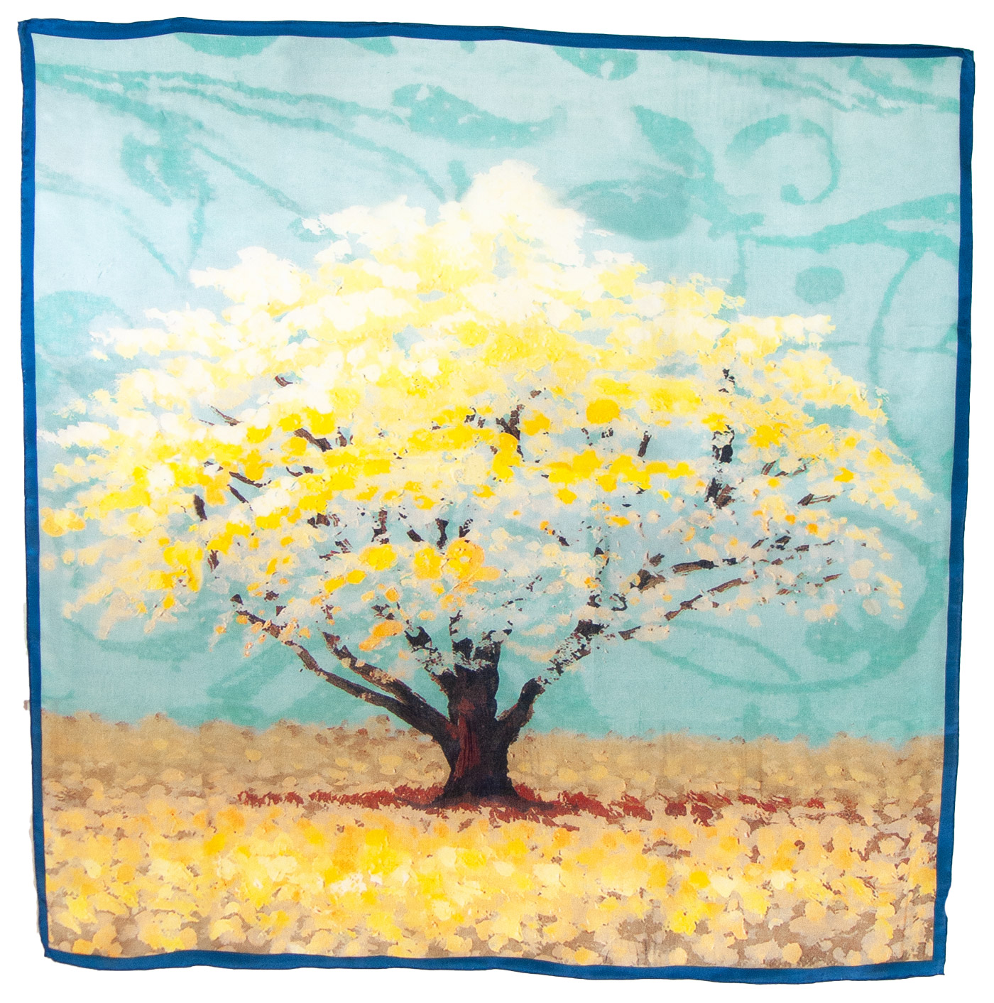 foulard carré en soie jaune 110 cm  pour femme arbre