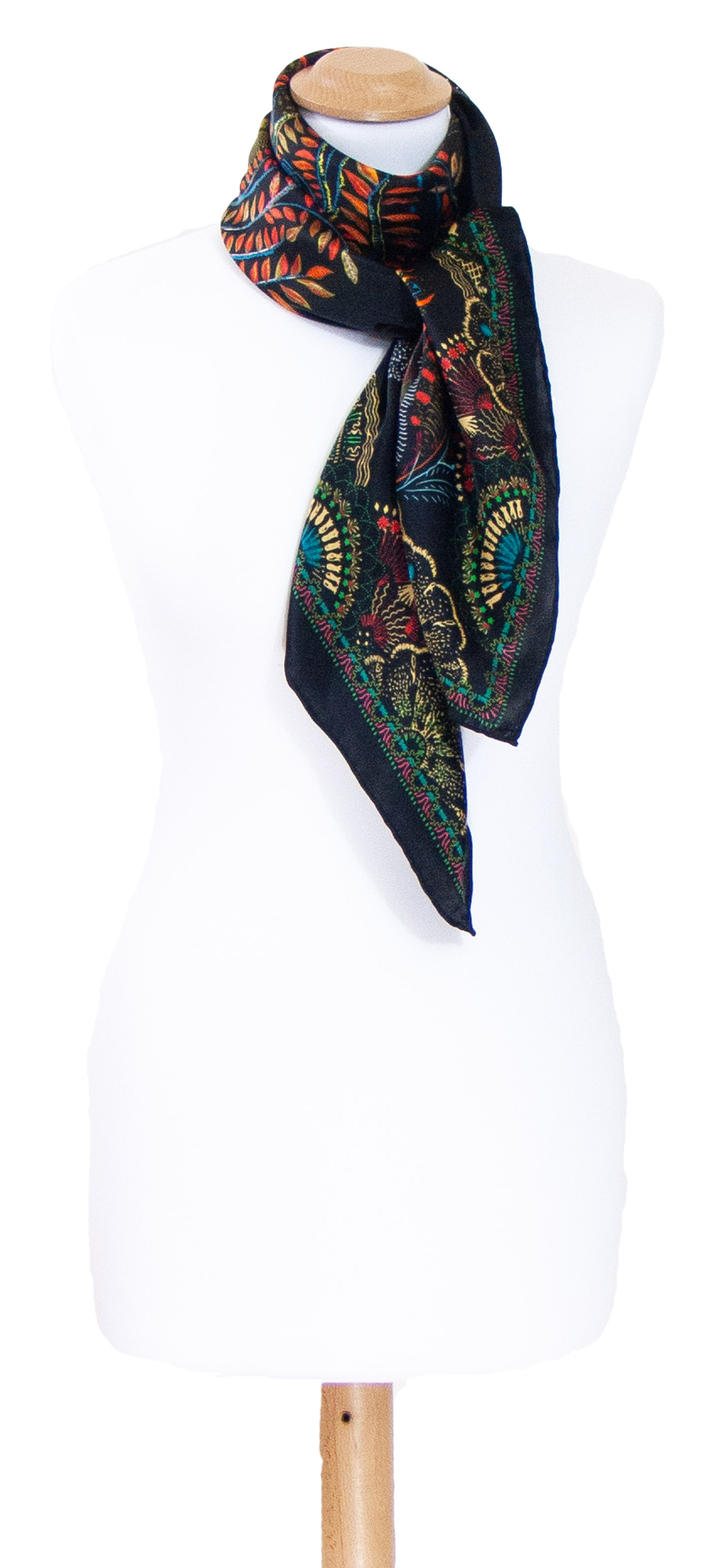 Foulard carré en soie noir 110 cm Solène