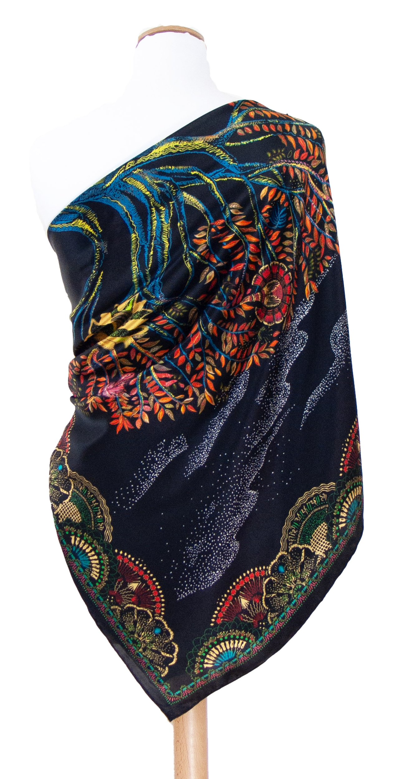 carré en soie foulard femme noir 110 cm Solène