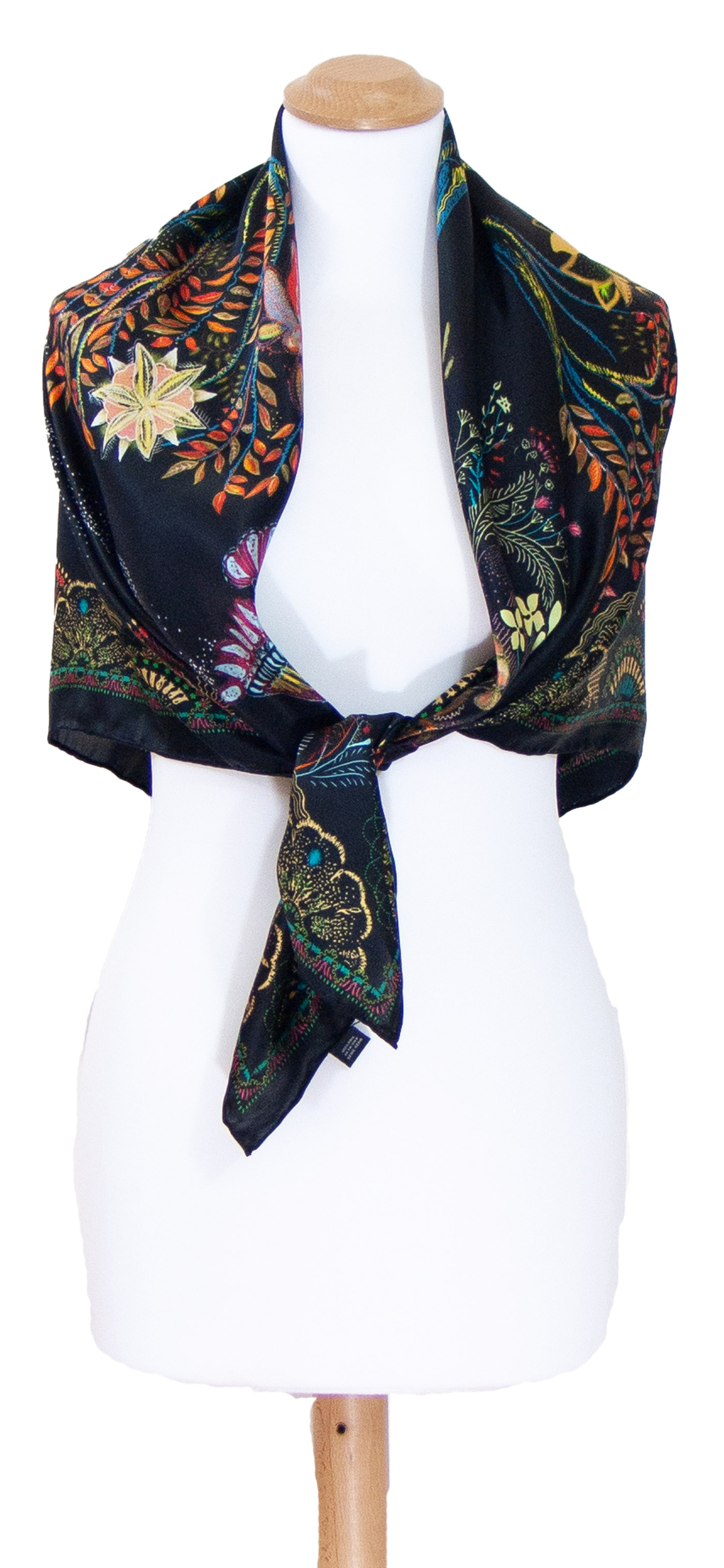 foulard carré de soie femme noir 110 cm Solène