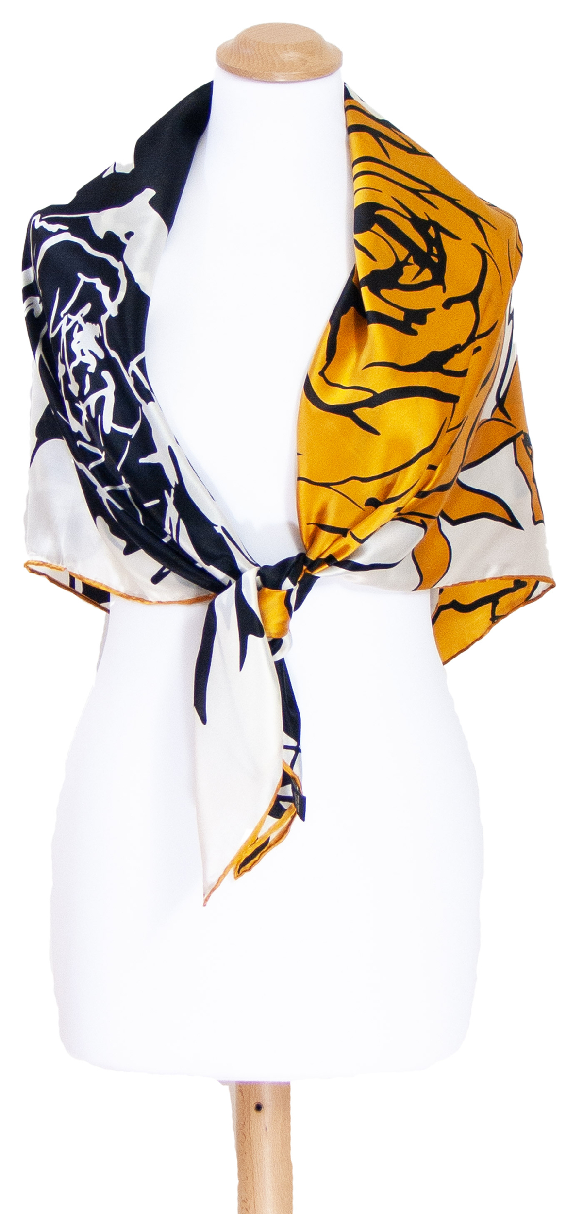 foulard carré de soie femme jaune noir 110 cm Julie