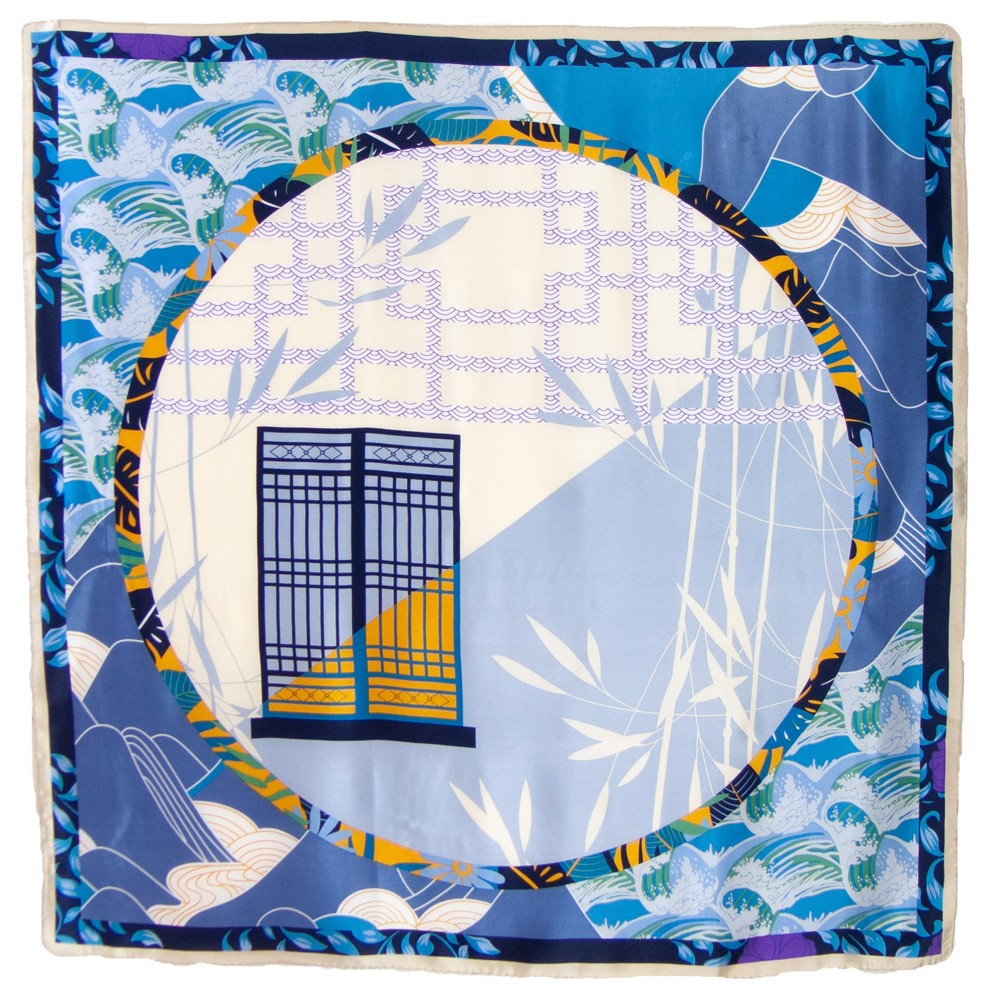 foulard carré en soie bleu 110 cm sylvie