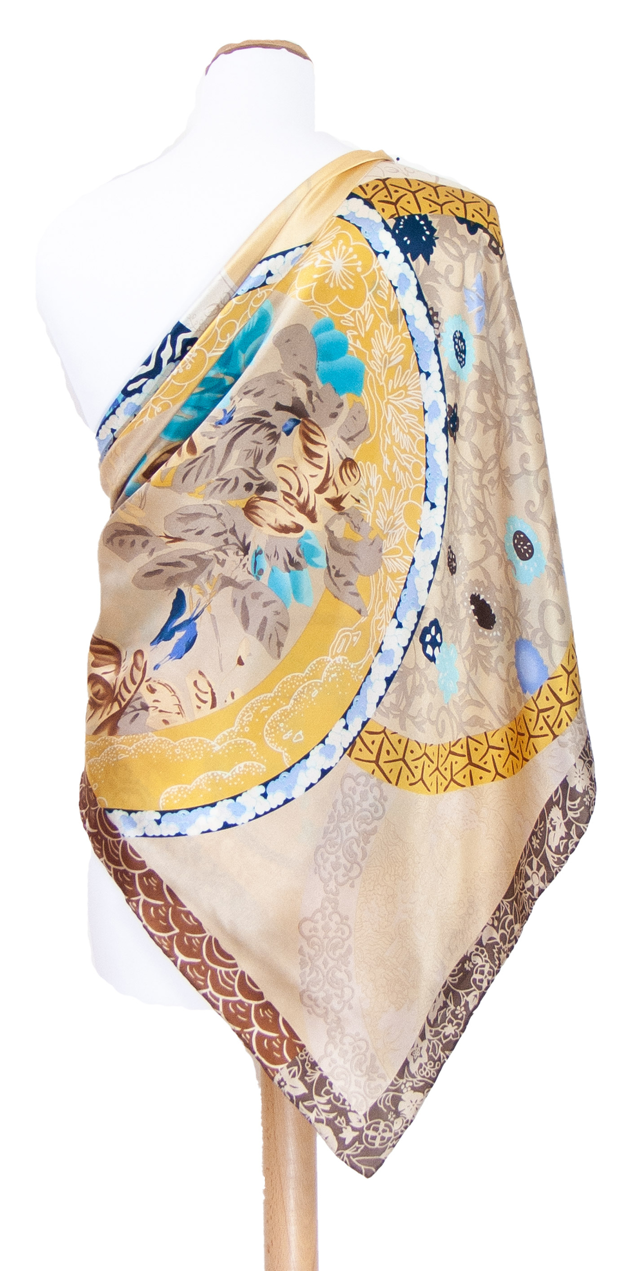 carré en soie foulard femme beige 110 cm Adèle