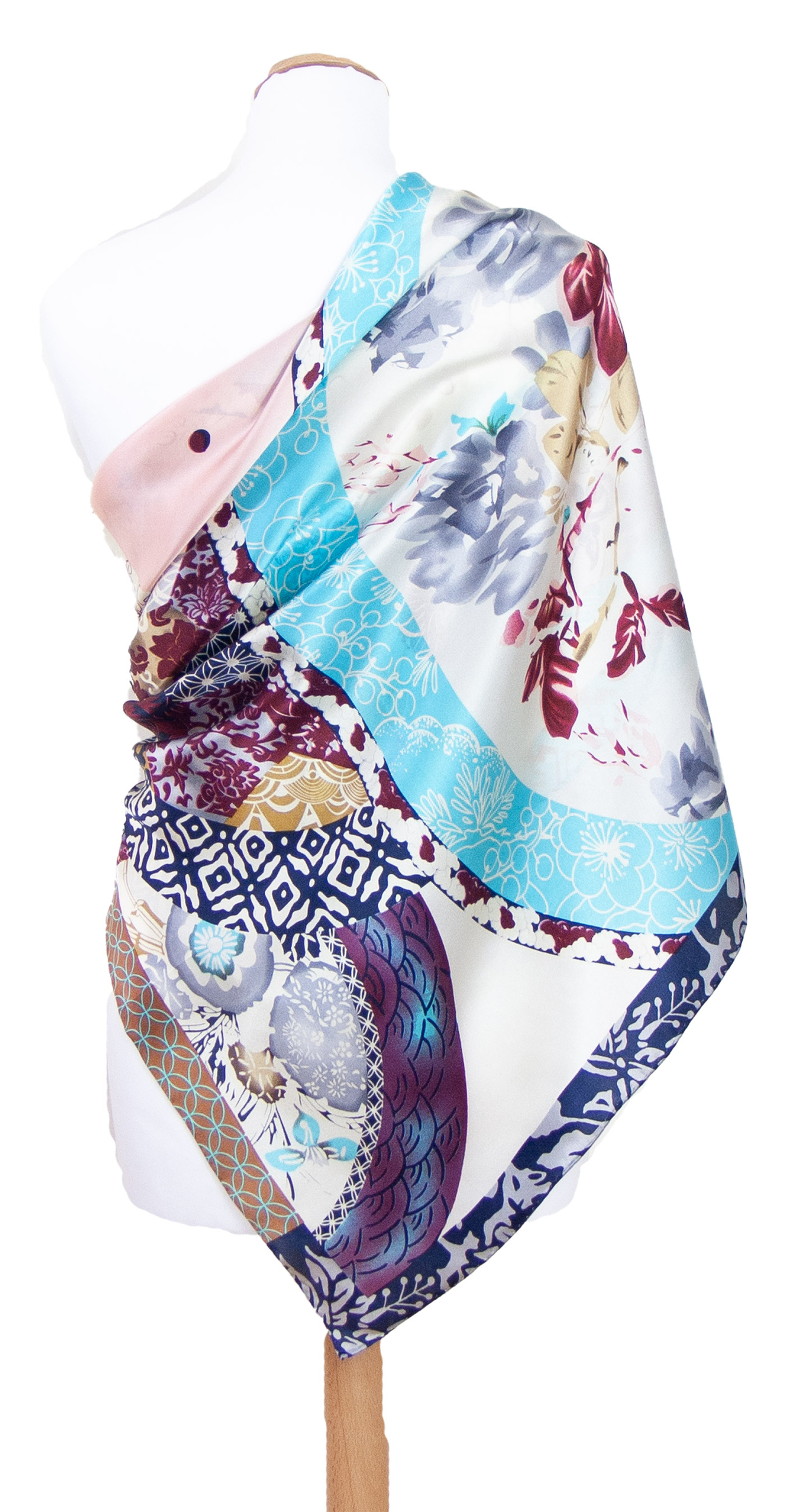carré en soie foulard femme bleu 110 cm Adèle