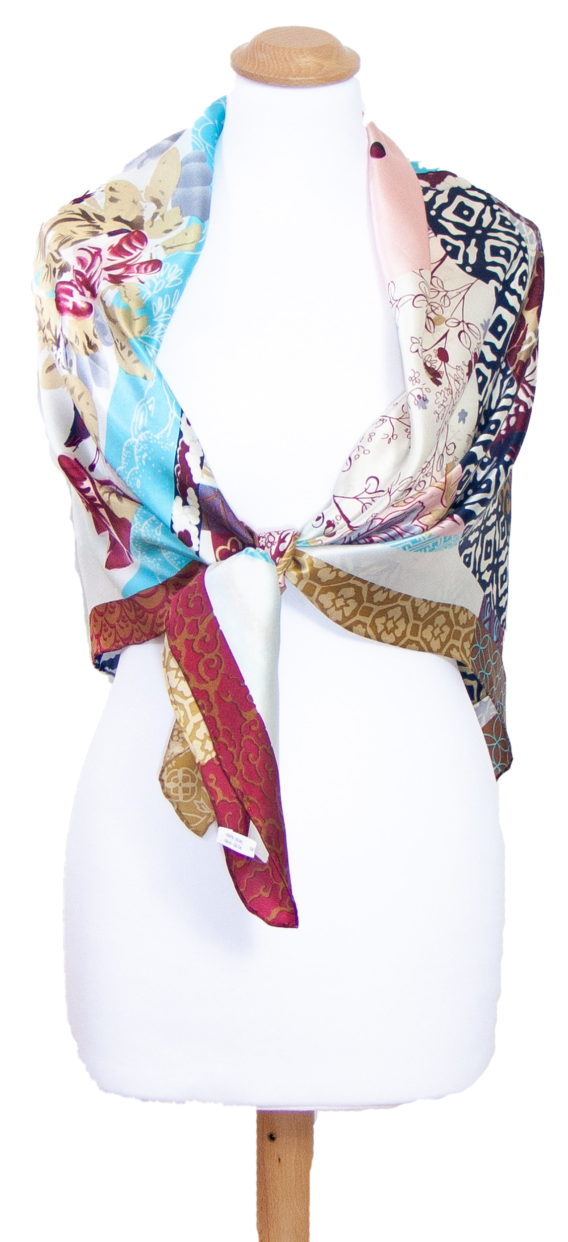 foulard carré de soie femme bleu 110 cm Adèle