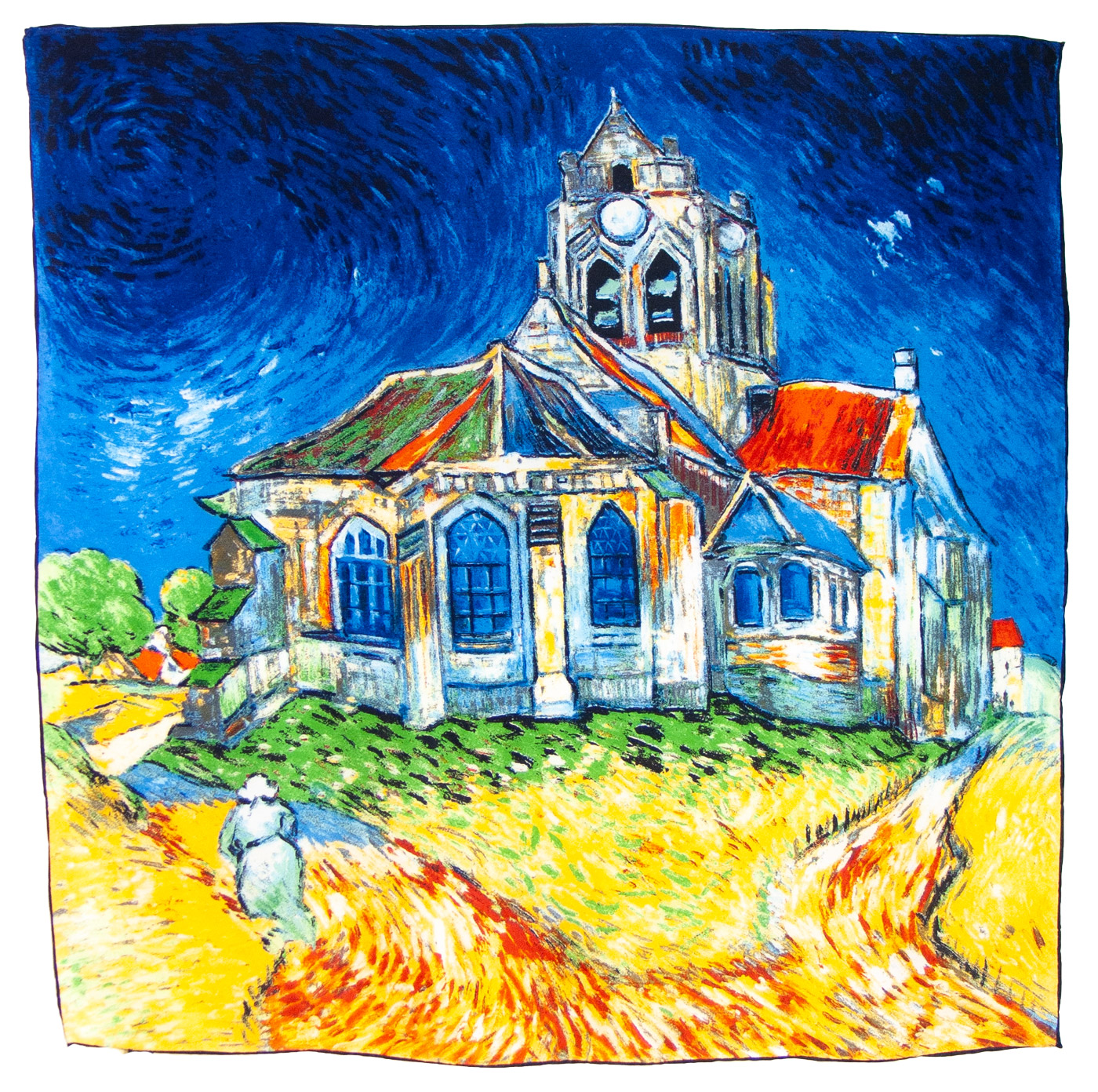 foulard carré en soie reproduction tableau Eglise d’Auvers sur Oise Van gogh