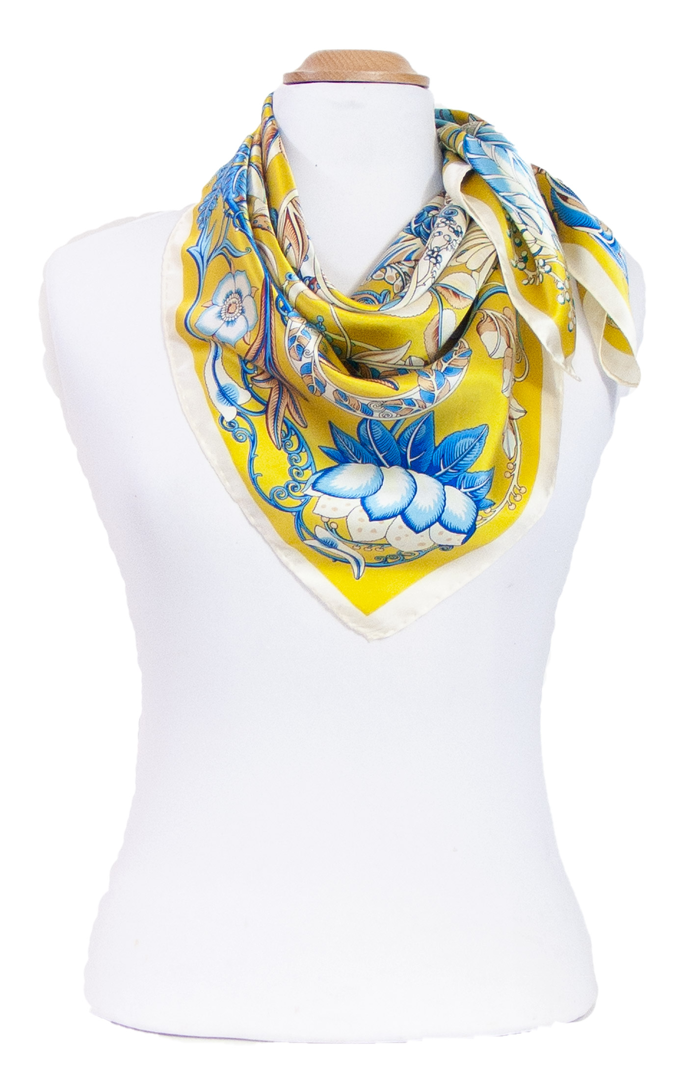 Foulard femme carré en soie vert anis fleuri Margot