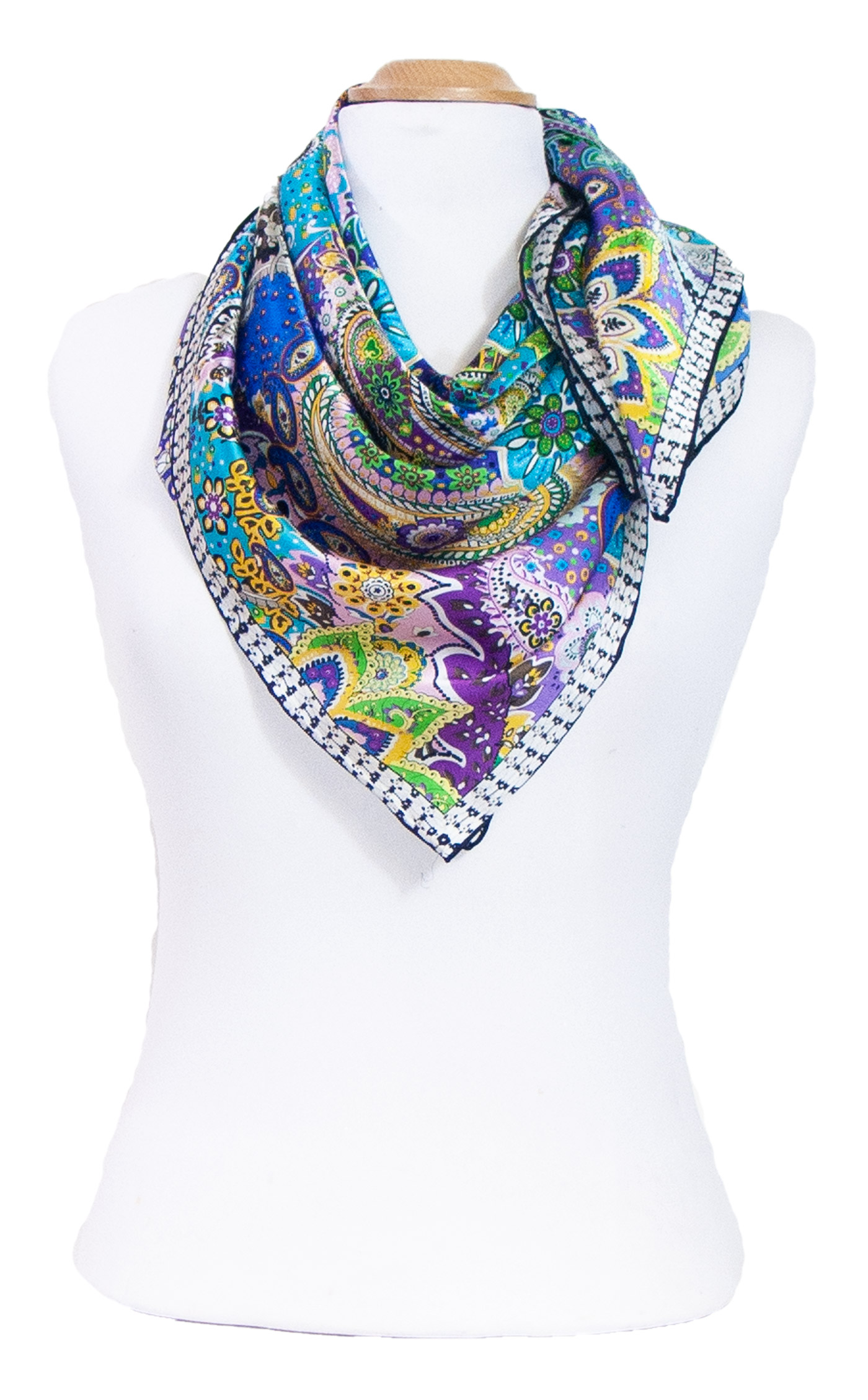 carré en soie foulard femme bleu motifs cachemire