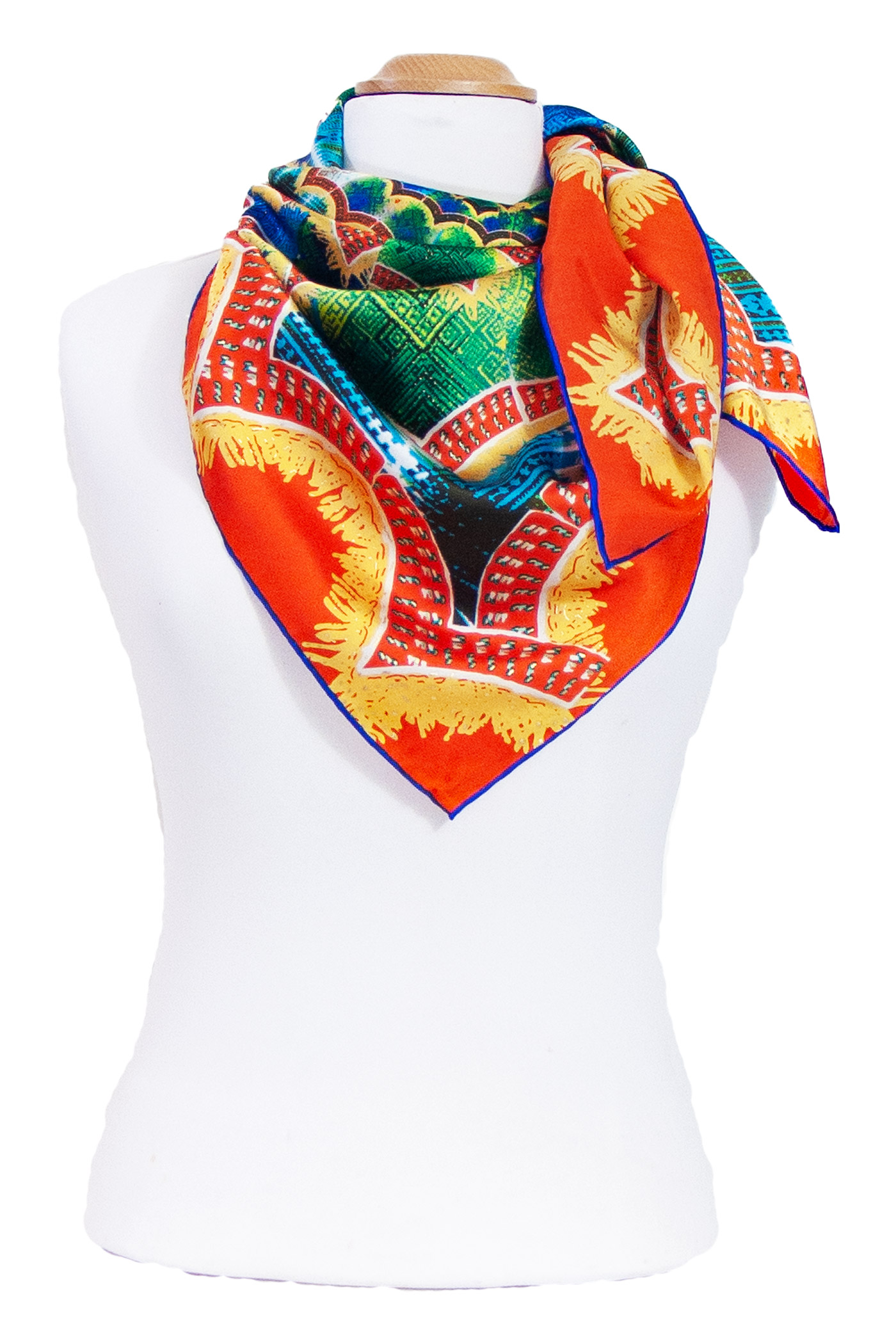 Foulard femme carré en soie orange tourbillons Nora