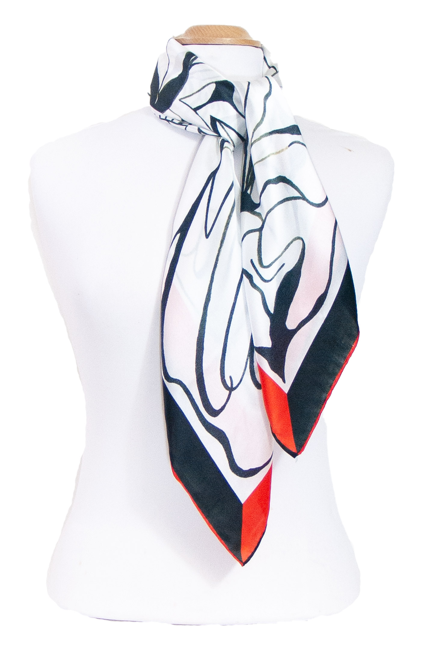 Foulard femme carré en soie noir blanc dessin Loriane