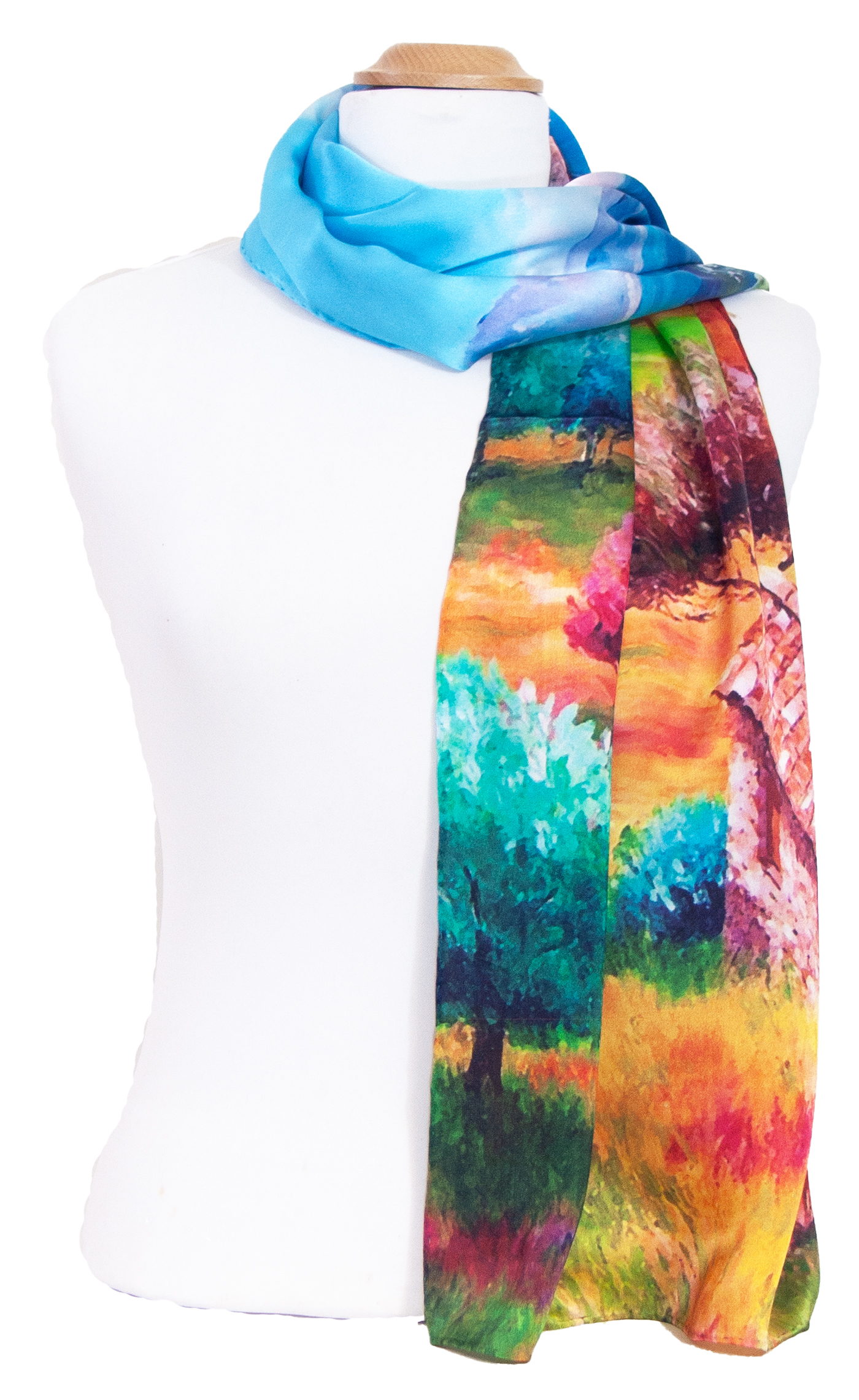 Foulard femme écharpe soie jaune paysage