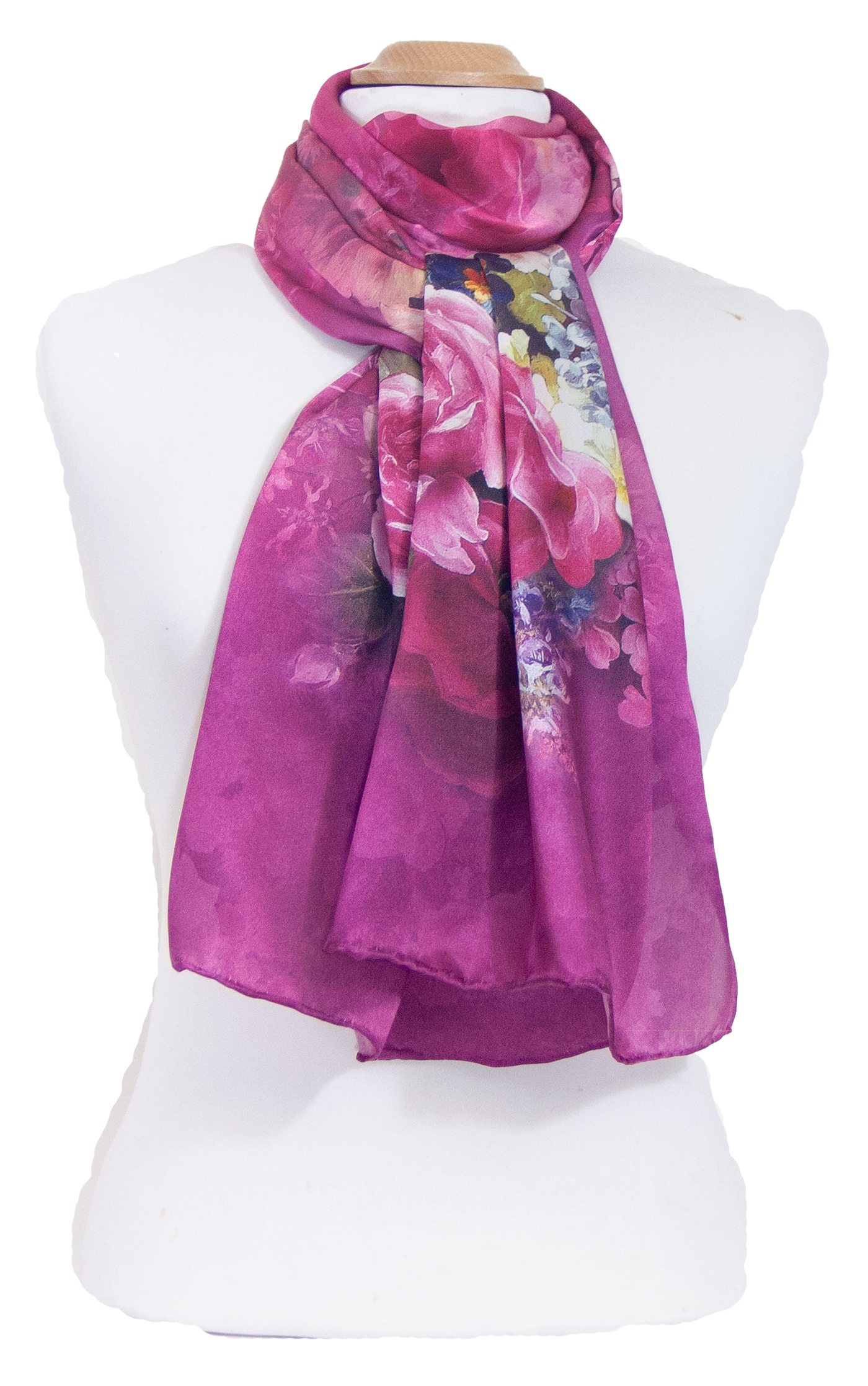 écharrpe foulard soie femme violine roses Brittany