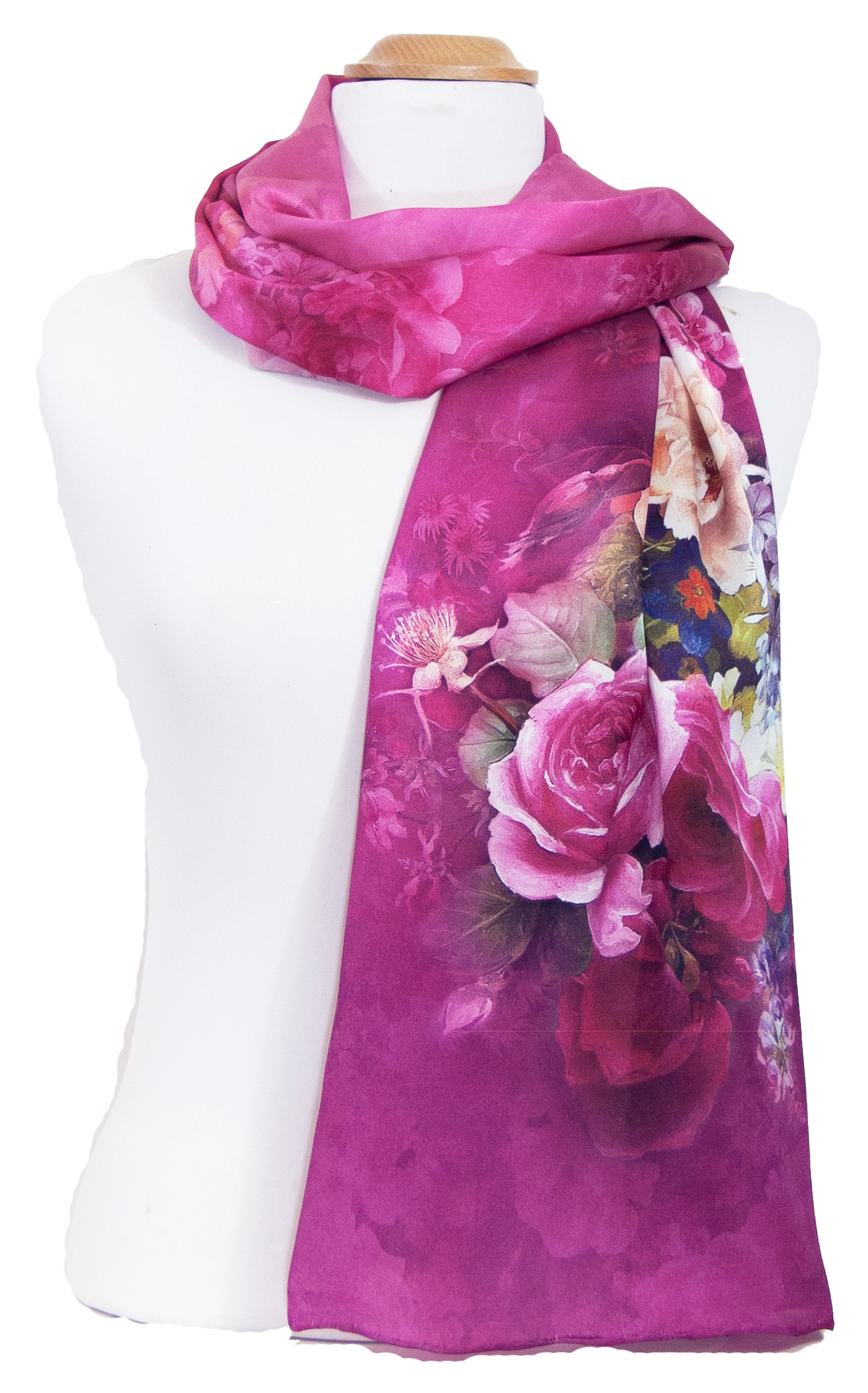 foulard écharpe soie femme violine roses Brittany