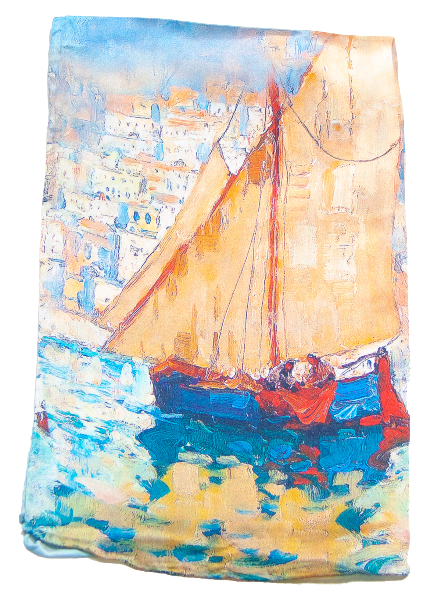 foulard soie bleu écharpe femme bateau