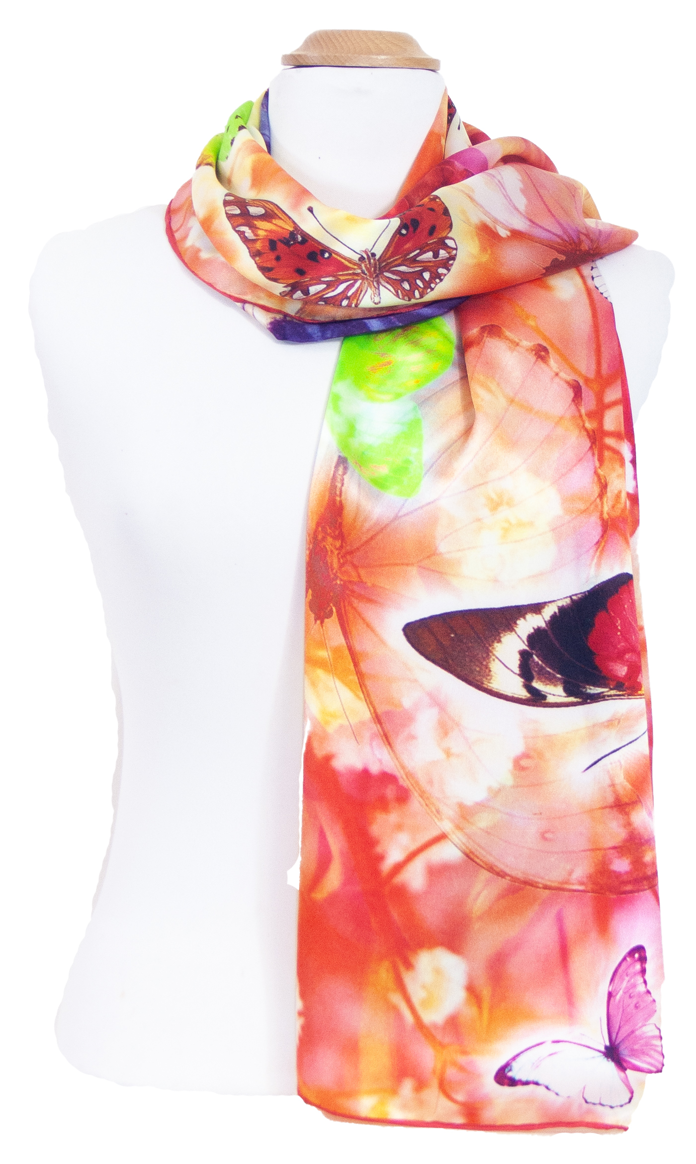 foulard écharpe soie femme rouge papillons Carrie