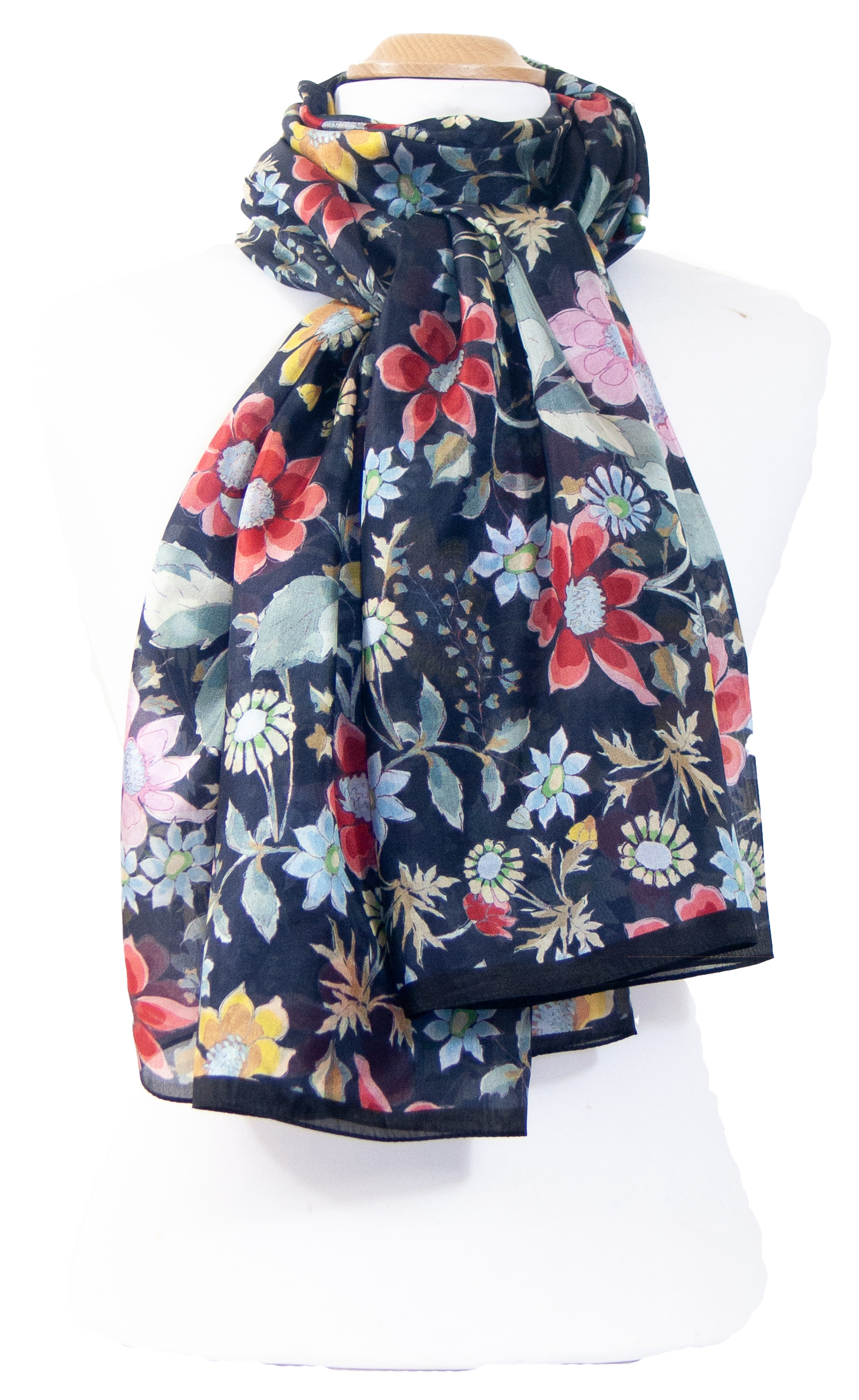 etole femme en soie noire fleurie Aline