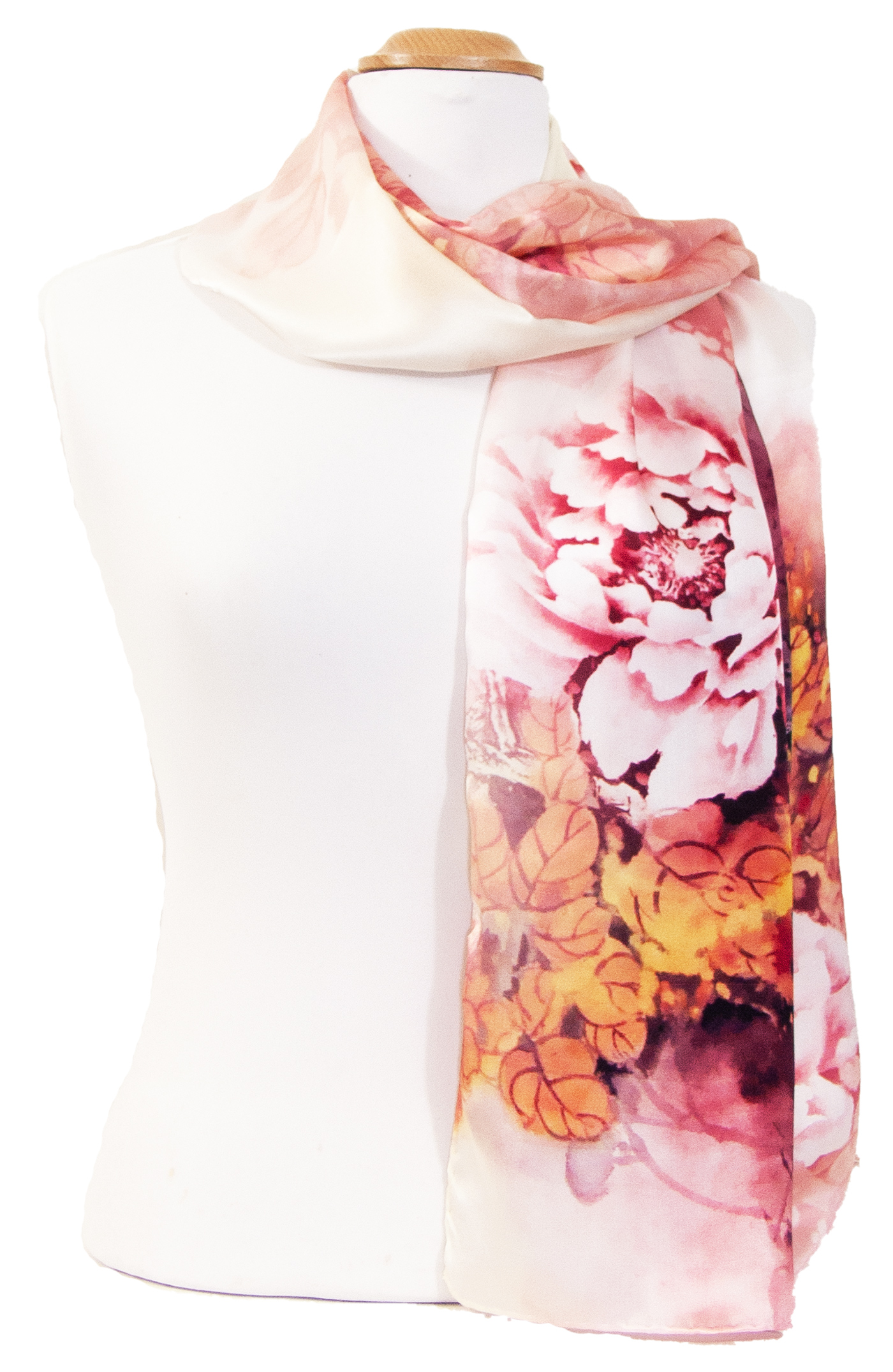 Foulard écharpe soie rose fleurs Enora