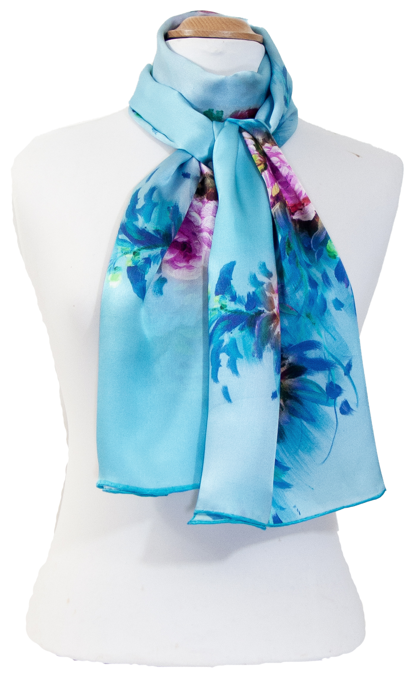 écharrpe foulard soie femme bleu fleurs Amandine