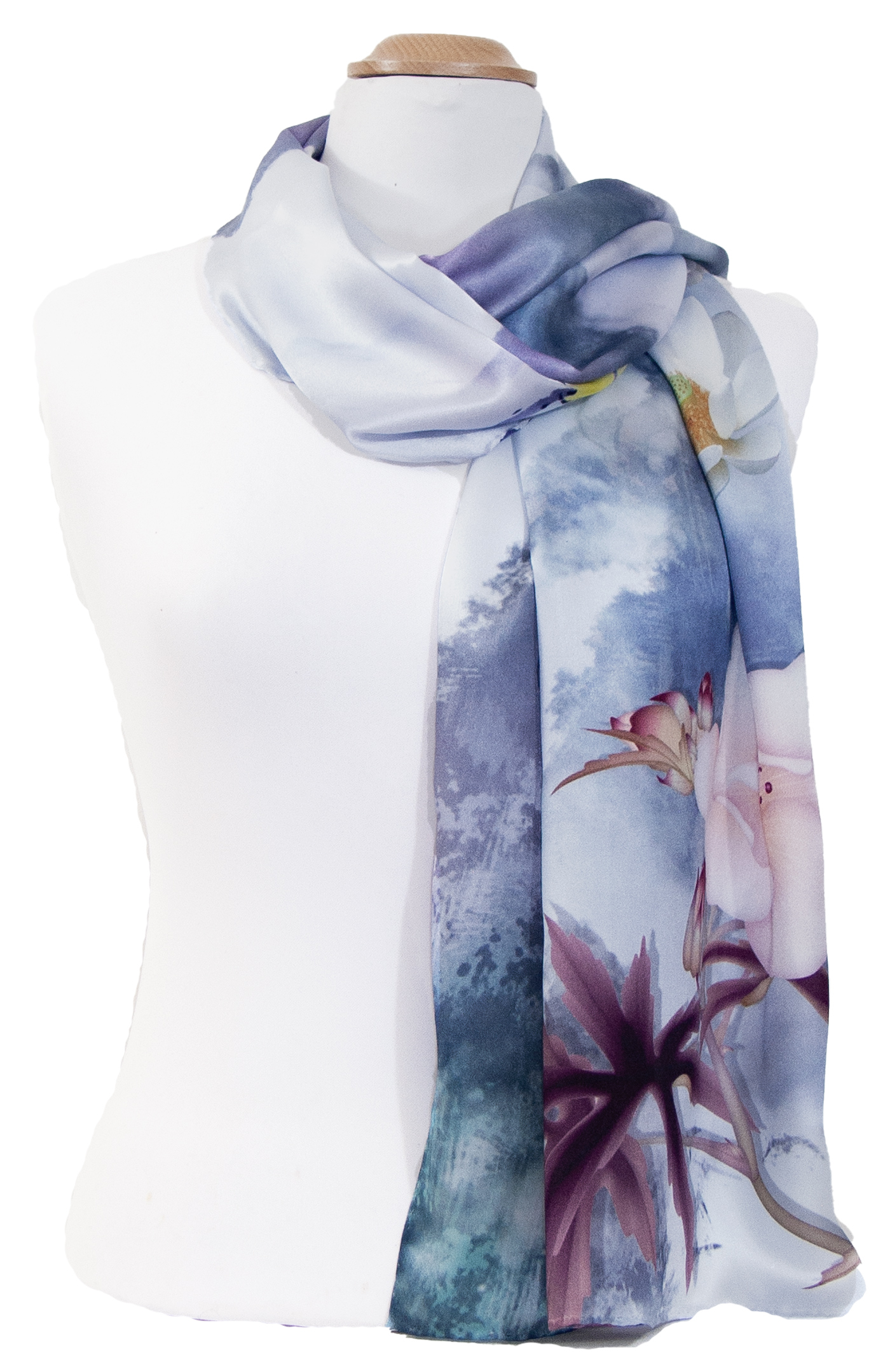 Foulard écharpe soie gris grandes fleurs Kiko