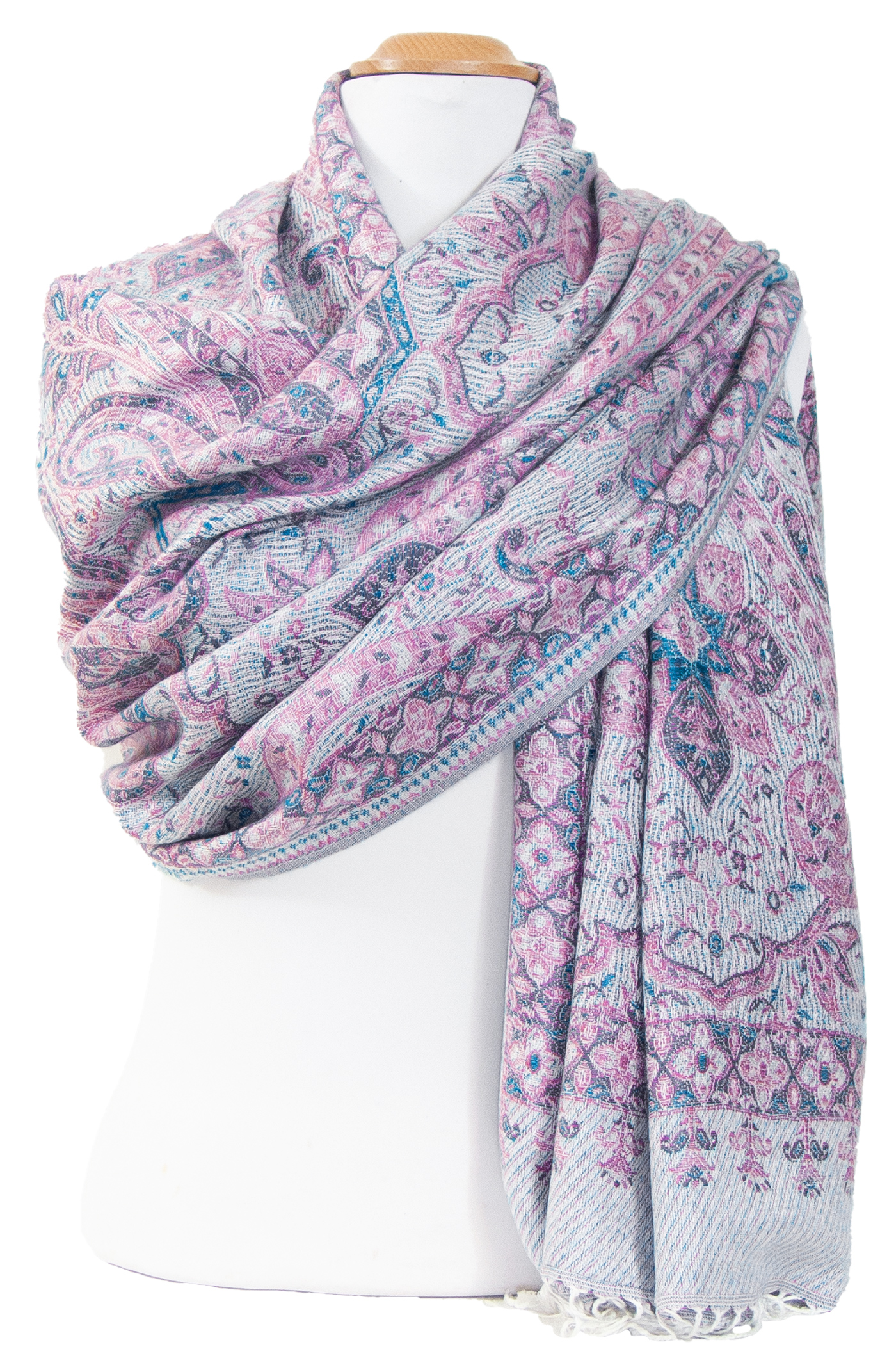 Etole pashmina rose clair motifs baroques