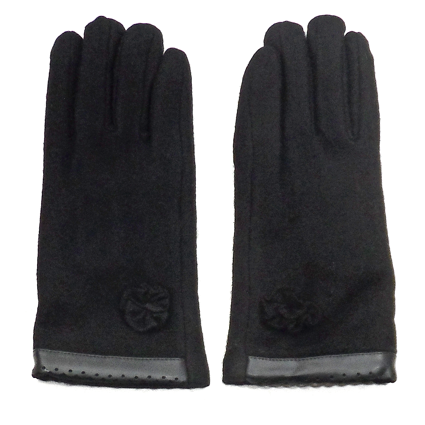 gants laine galon cuir fleur noir GL37 1