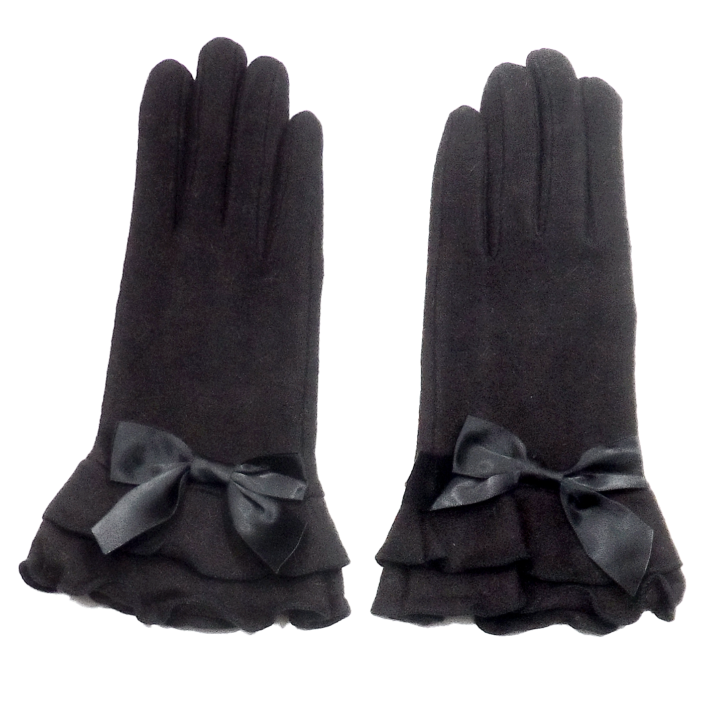 gants laine large volant noeud NOIR GL41 1