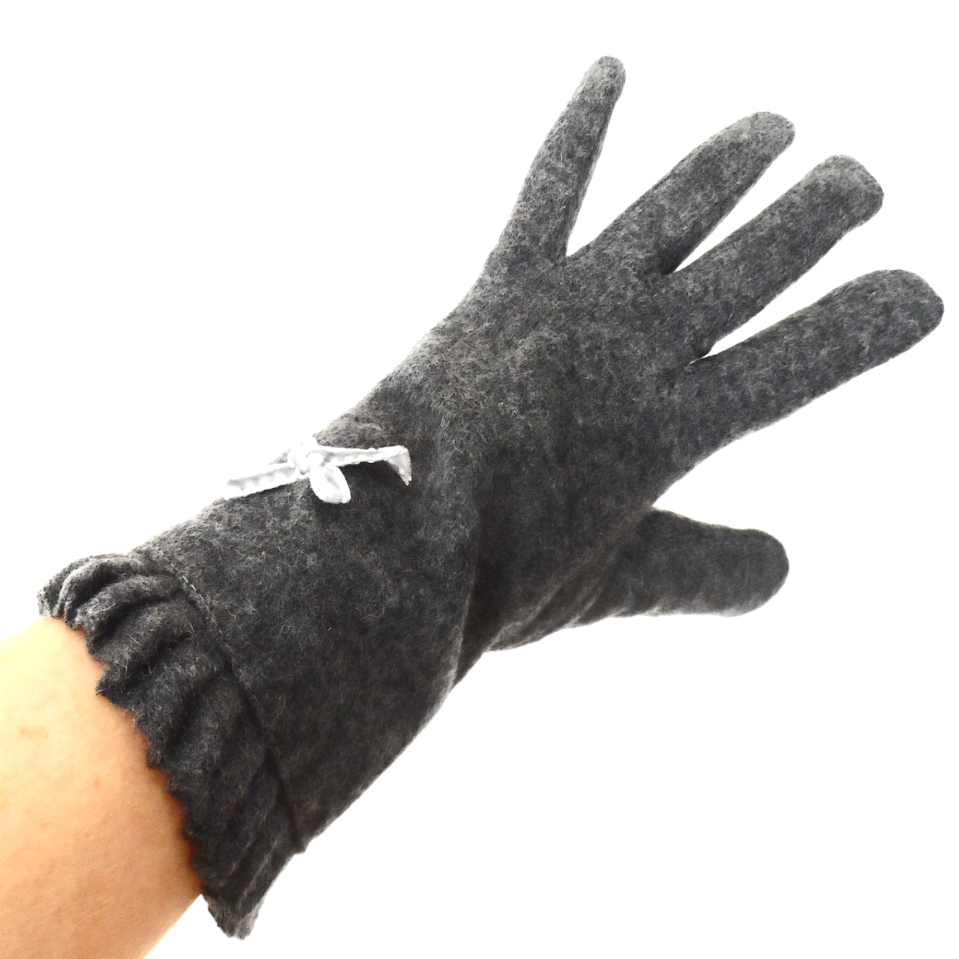 Gants laine gris femmes noeud ruban TU