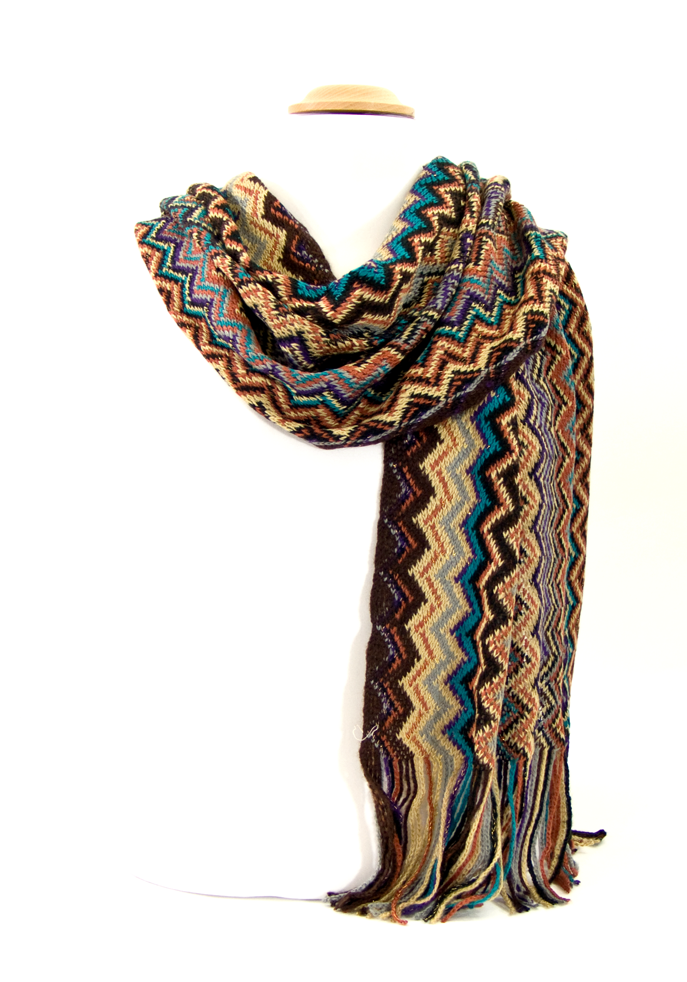 écharpe tricot motifs geométrique chocolat  EF61 1