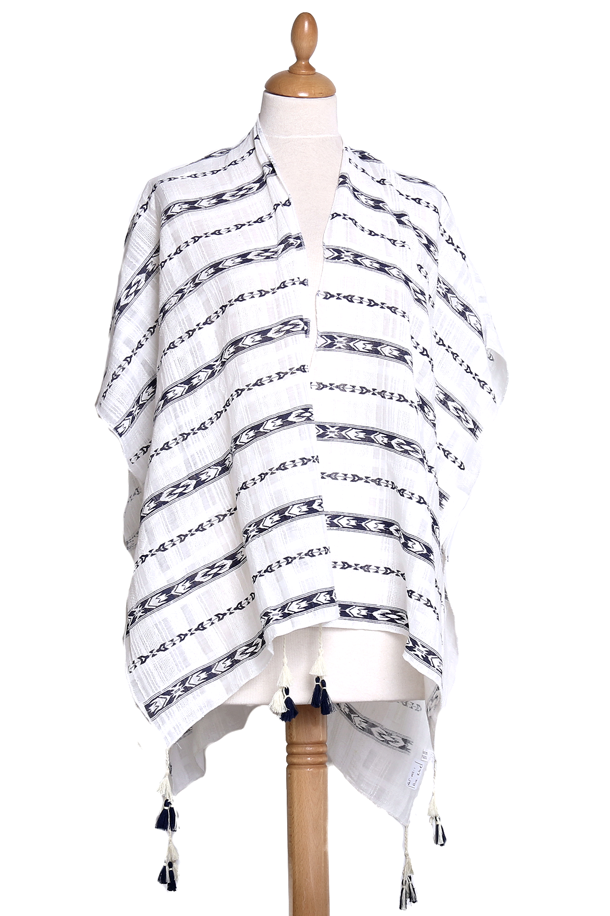 poncho chèche bleu marine frises pompons POE-FAN 10 2