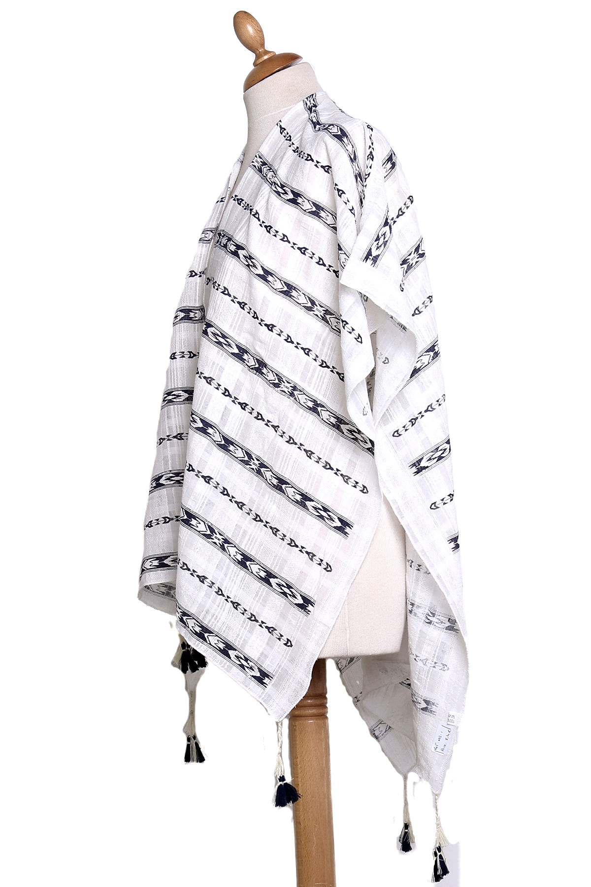 poncho chèche bleu marine frises pompons POE-FAN 10 3