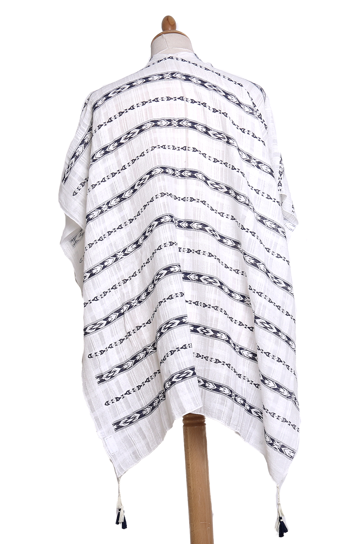 poncho chèche bleu marine frises pompons POE-FAN 10 4