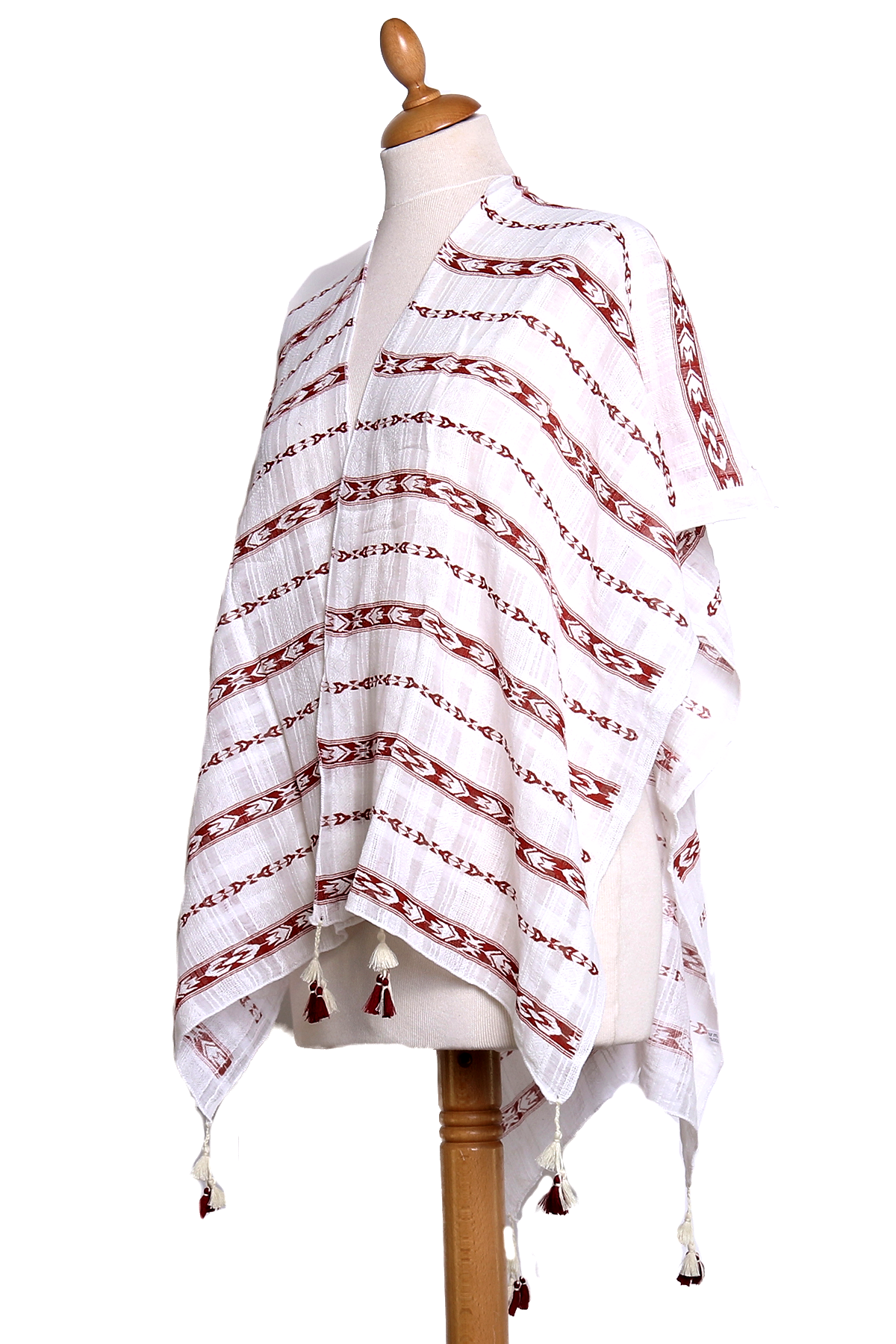 poncho chèche bordeaux frises pompons POE-FAN 11 3
