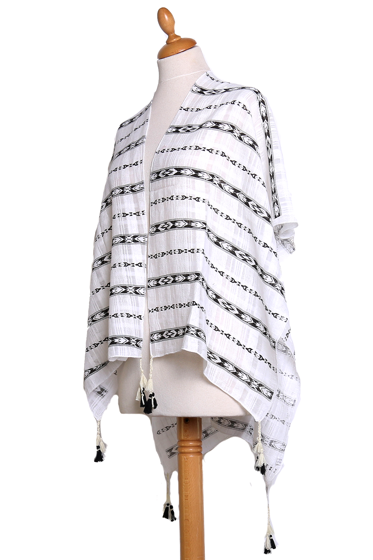 poncho chèche noir frises pompons POE-FAN 09 3