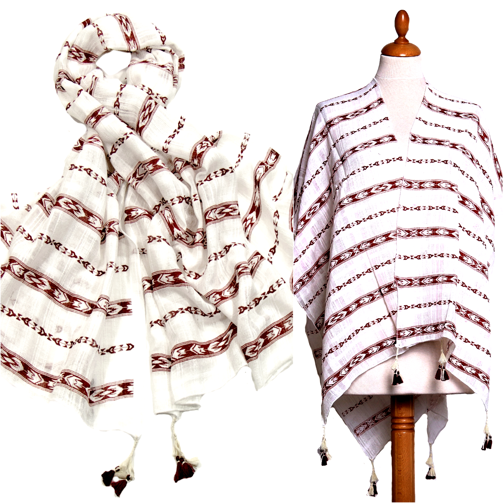 poncho chèche bordeaux frises pompons POE-FAN 11 11