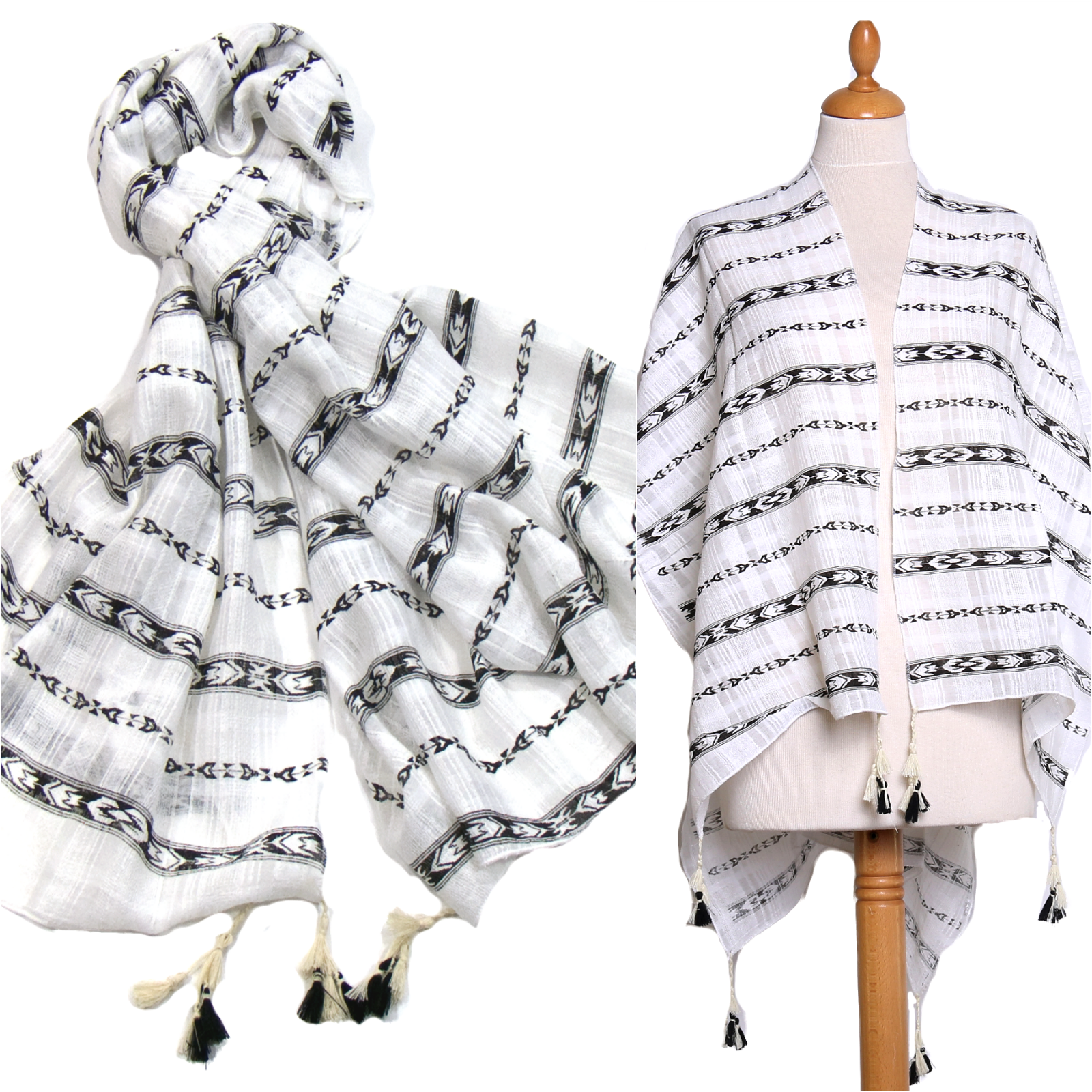 poncho chèche noir frises pompons POE-FAN 09 11
