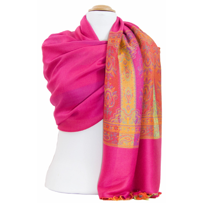 étole rose fushia pashmina motifs 2