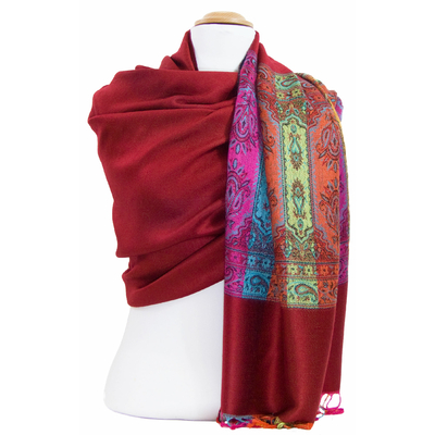étole rouge  pashmina motifs 1