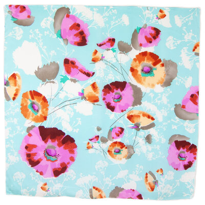 foulard en soie carre de soie bleu fleurs