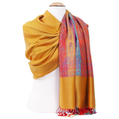 étole pashmina jaune motifs multicolores