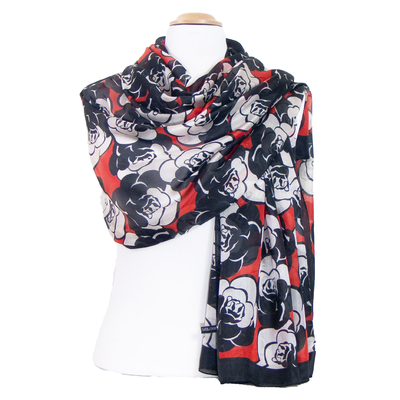 etole noir rouge en soie fleurs pour femme Ambre