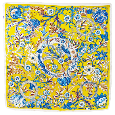 Foulard carré en soie vert anis pour femme fleuri Margot