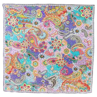 Foulard carré en soie vert pour femme motifs cachemire