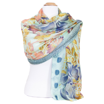 etole vert eau en soie fleurs pour femme Clarisse